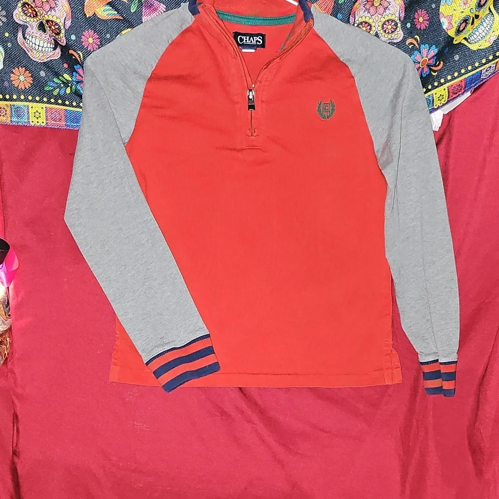 EUC Chaps Kids Red, Navy, and Gray Raglan Pullover With Zipper - Picture 1 of 3